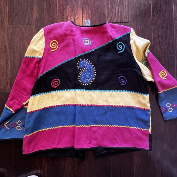 VTG Indigo Moon multicolor patchwork jacket with embroidery Sz 1X Made In India - Picture 9 of 9
